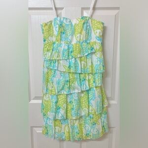 Lilly Pulitzer Arden Lurex Fish Off the Hook Tiered Strapless Dress 6 Resort